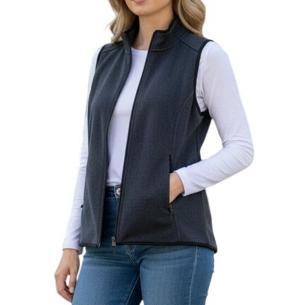 Como Vintage Women's Small Dark Solid Grey Zip Up Pocket Sleeveless Collar Vest